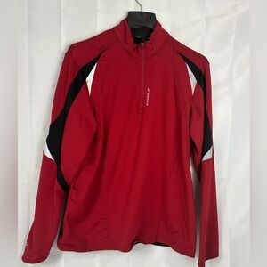 Brooks Running Shirt Mens XL Red Equilibrium Zip  With Pockets